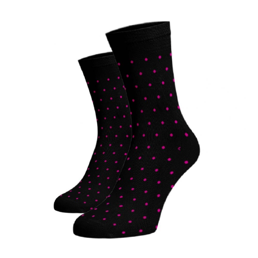 Vysoké puntíkované ponožky - růžový Černá Bavlna 35-38
