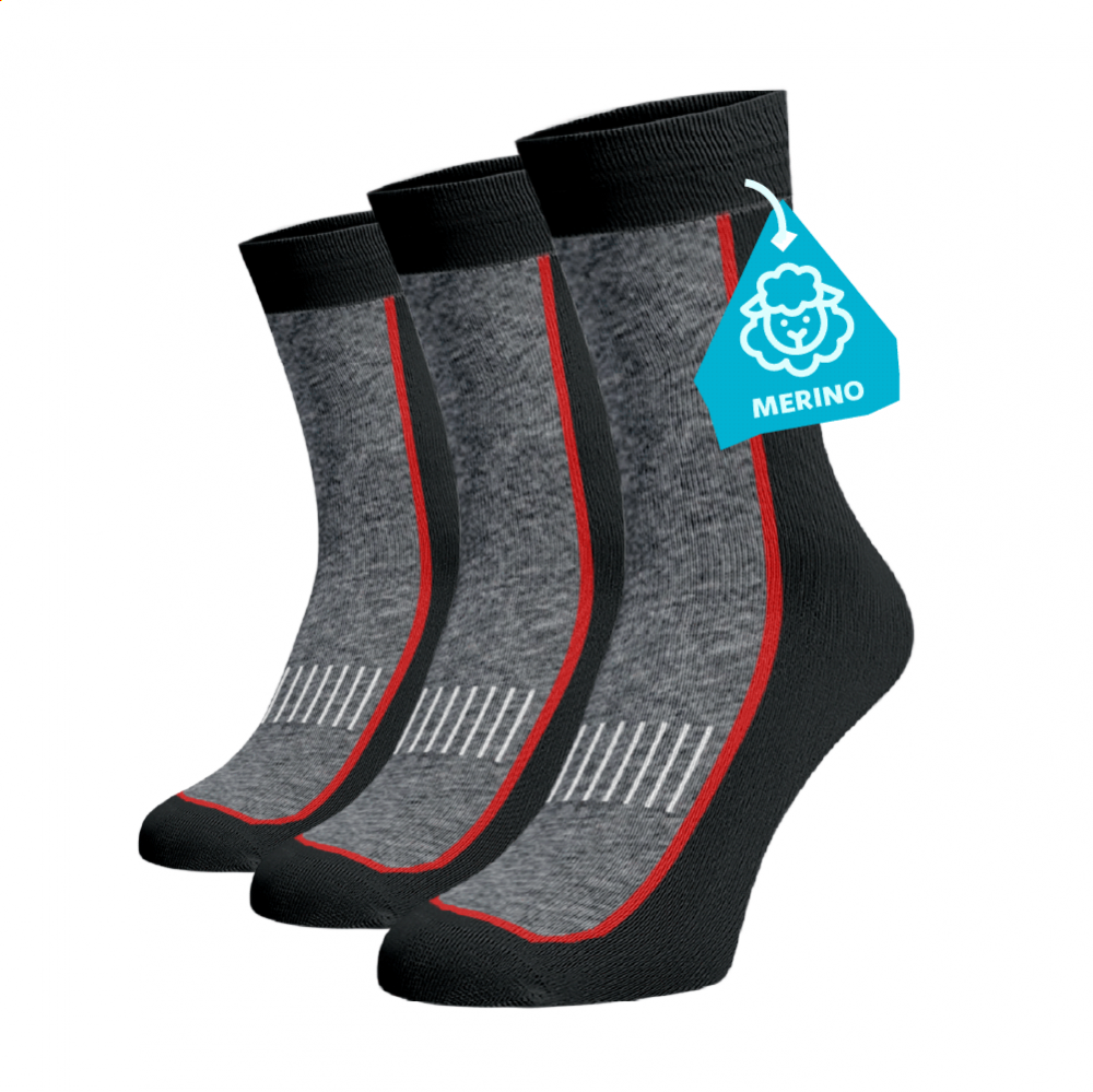 Zvýhodněný set 3 párů MERINO hrubých vysokých ponožek - šedé Vlna (Merino) 35-38