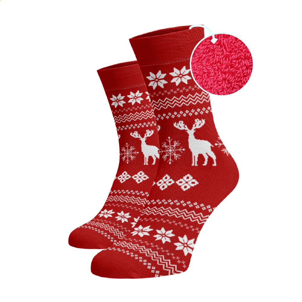 Teplé ponožky Norský vzor Červená Bavlna 42-44