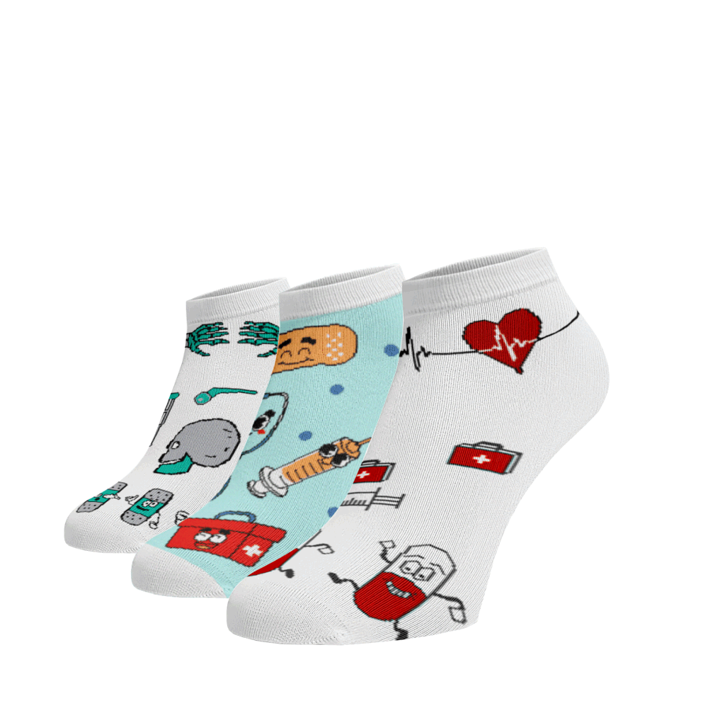 Zvýhodněný set 3 párů veselých kotníkových ponožek - NEMOCNIČNÍ MIX Bavlna 35-38