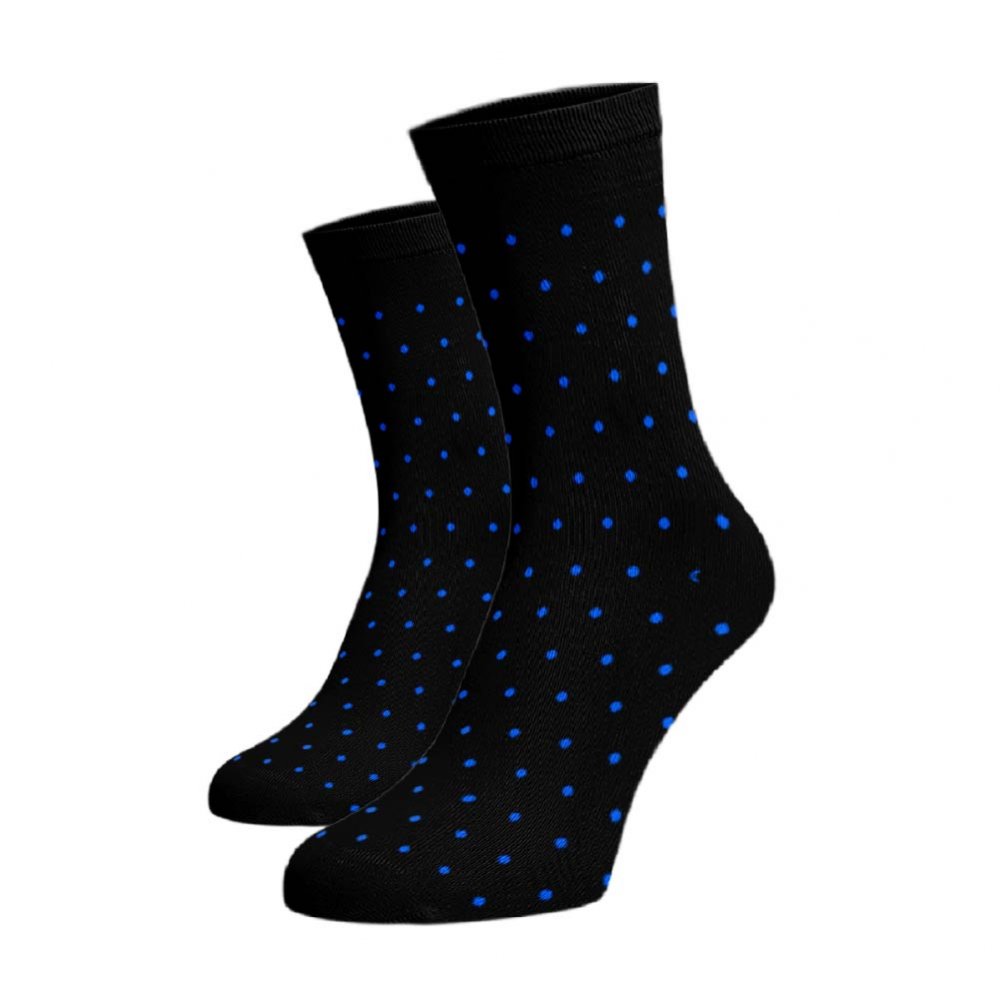 Vysoké puntíkované ponožky - modrý Černá Bavlna 45-46