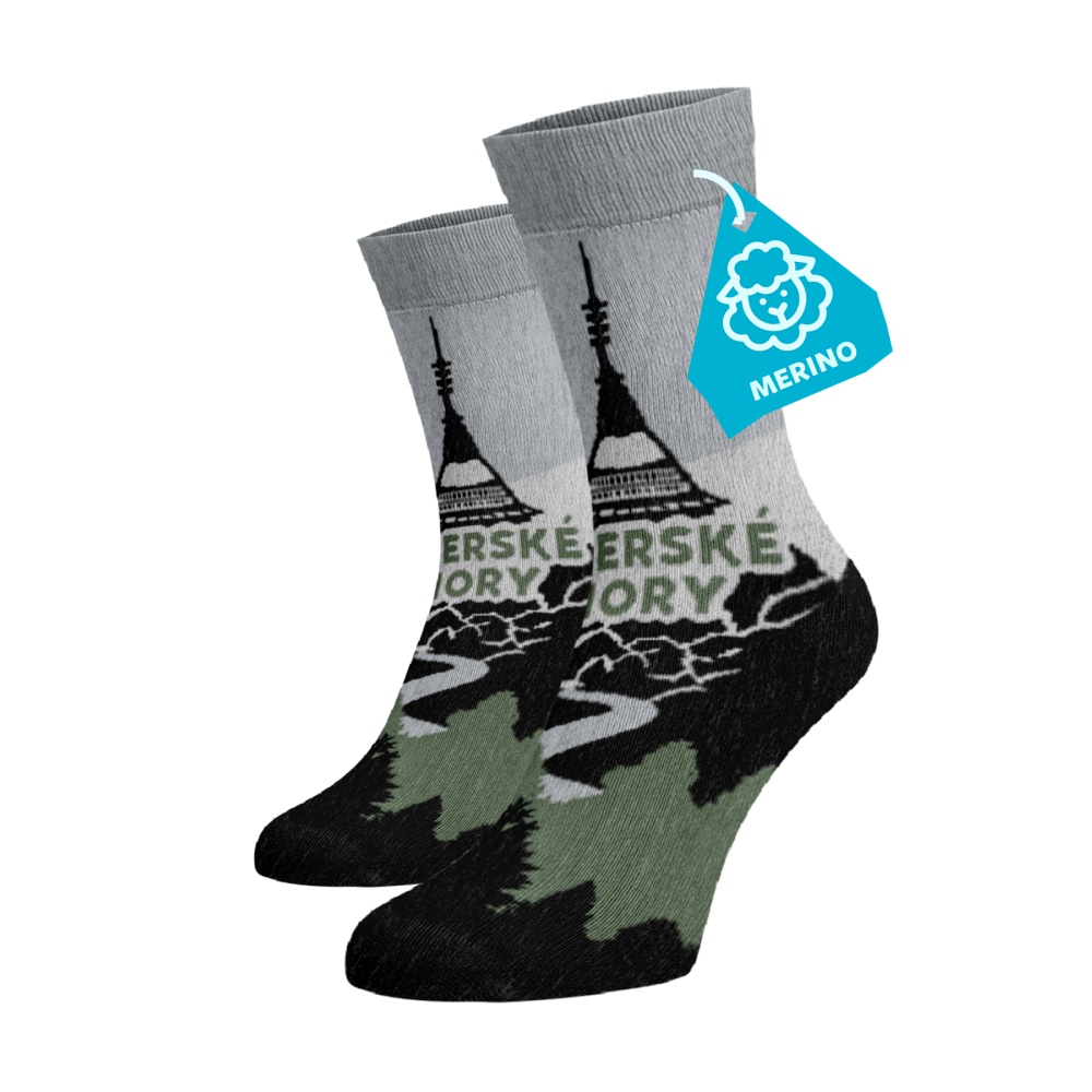 Veselé vysoké merino ponožky - Jizerské hory 45-46