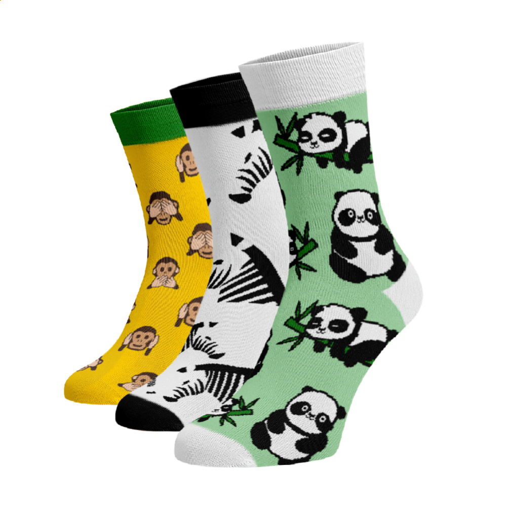 Zvýhodněný set 3 párů vysokých veselých ponožek - Zvířátka v ZOO Bavlna 45-46