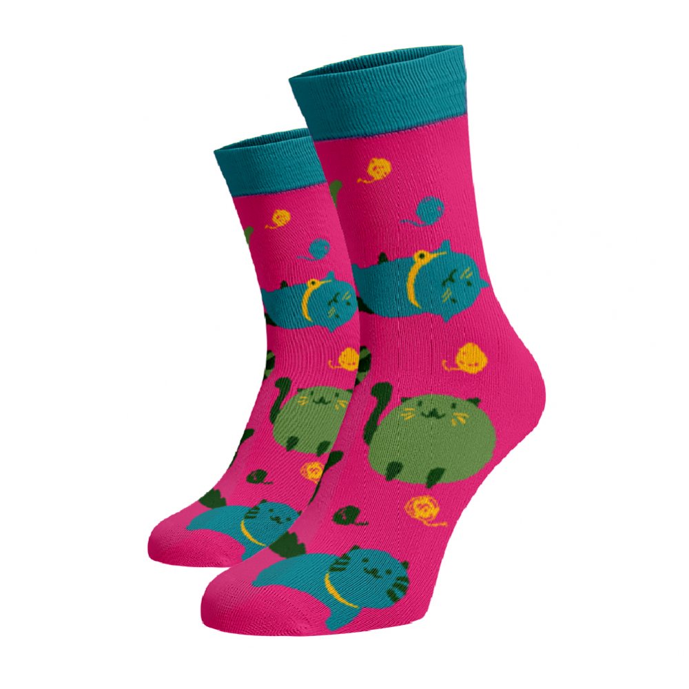 Veselé ponožky Nejkulaťoulinkatější Kočky Růžová Bavlna 42-44