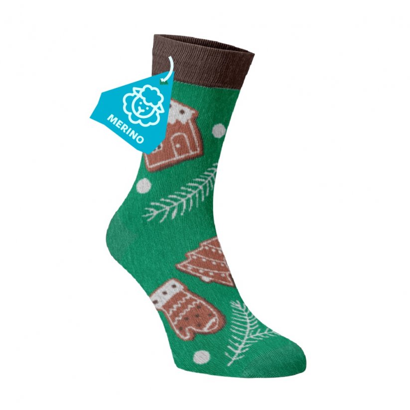 Hrubé hřejivé ponožky MERINO Perníčky - Velikost: 45-46, Materiál: Vlna (Merino)