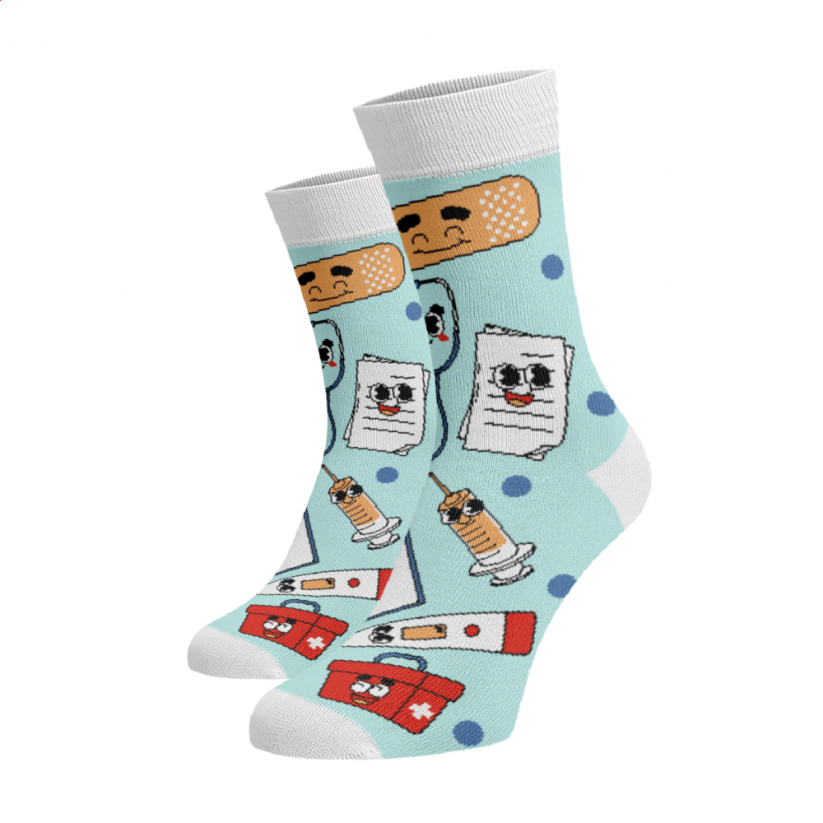 Veselé vysoké ponožky - MEDICÍNA - Barva: Svetlo modrá, Veľkosť: 39-41, Materiál: Bavlna