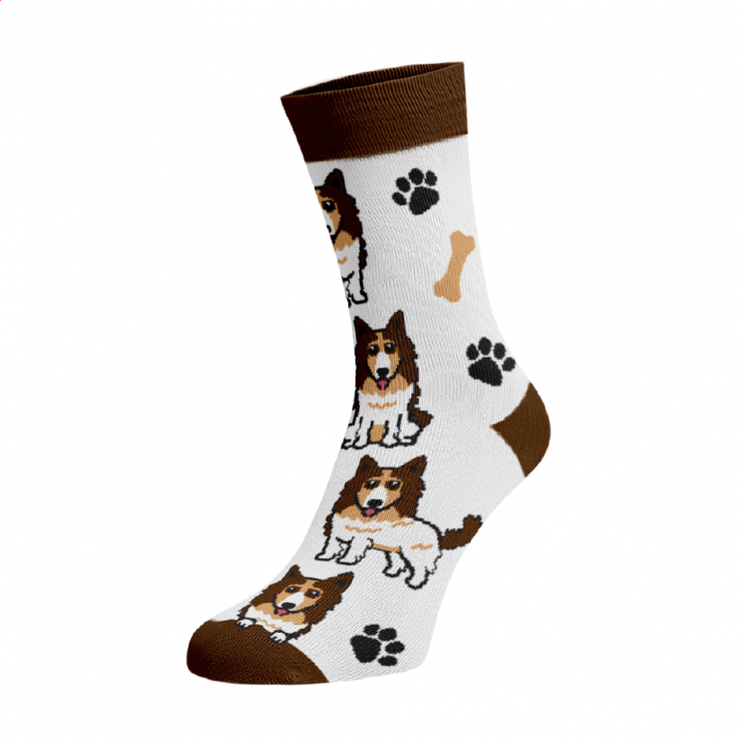 Veselé ponožky Kolie - Barva: Bílá, Velikost: 42-44, Materiál: Bavlna