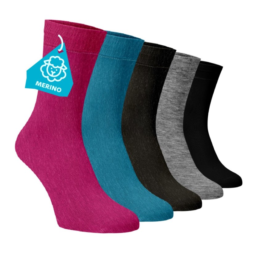 Akciós készlet 5 pár MERINO magas zokniból - színkeverék 2 - Méret: 42-44, Alapanyag: Hullám (Merino)