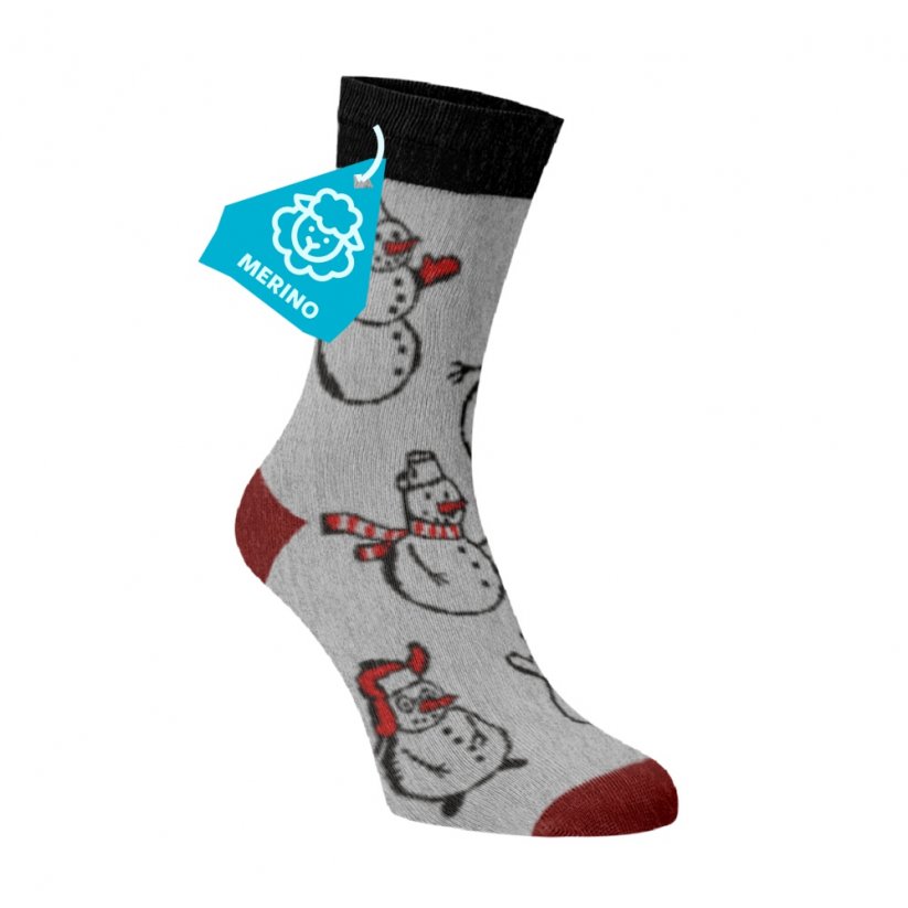 Hrubé hřejivé ponožky MERINO Sněhuláci - Velikost: 35-38, Materiál: Vlna (Merino)