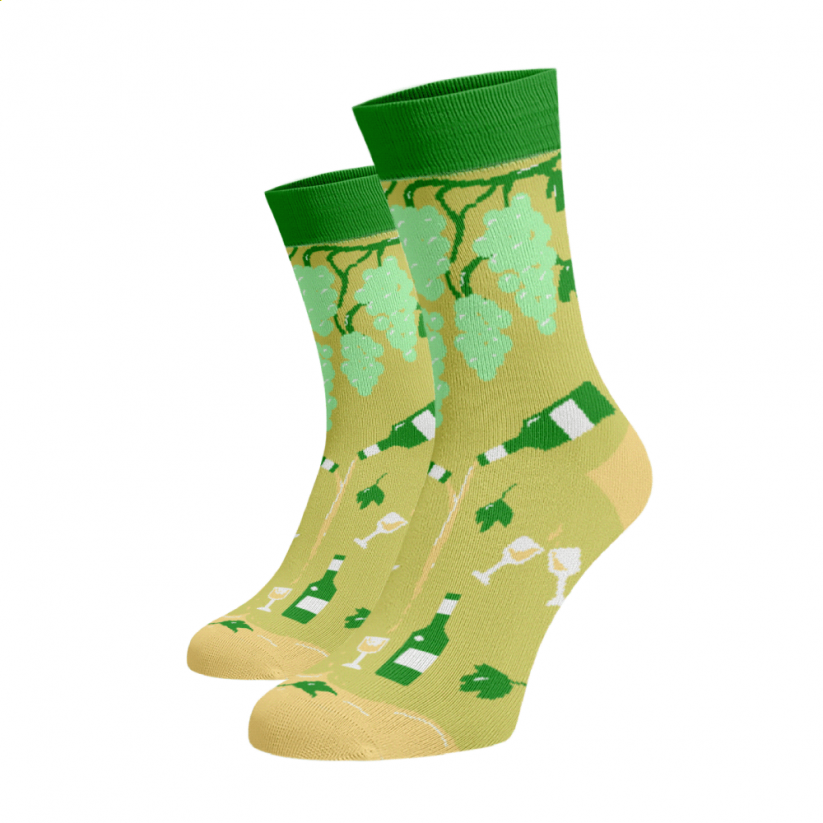 Veselé ponožky Bílé víno - Barva: Světle zelená, Velikost: 39-41, Materiál: Bavlna