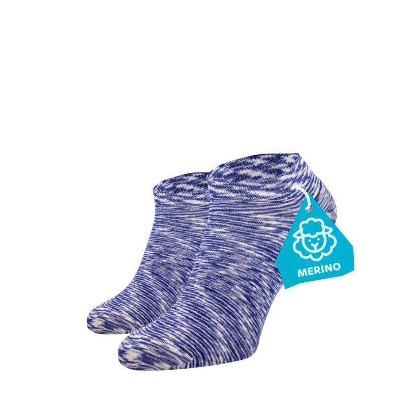 FINE MERINO Kotníkové ponožky - melírovaná modrá - Velikost: 39-41, Materiál: Vlna (Merino)