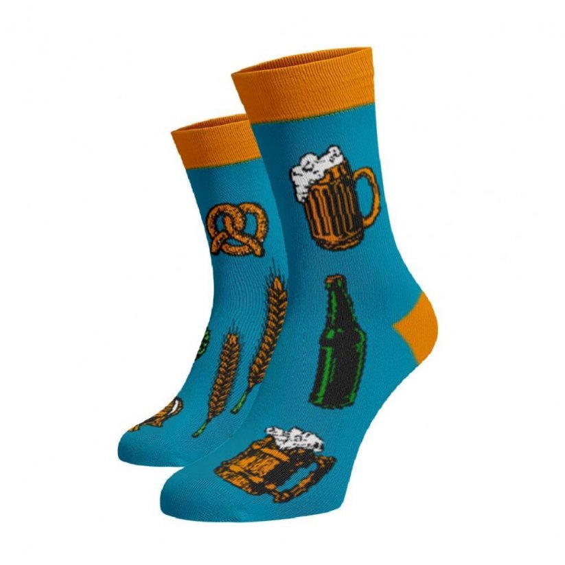 Veselé pivní ponožky Jdem na pivo - Barva: Blankytná, Velikost: 45-46, Materiál: Bavlna