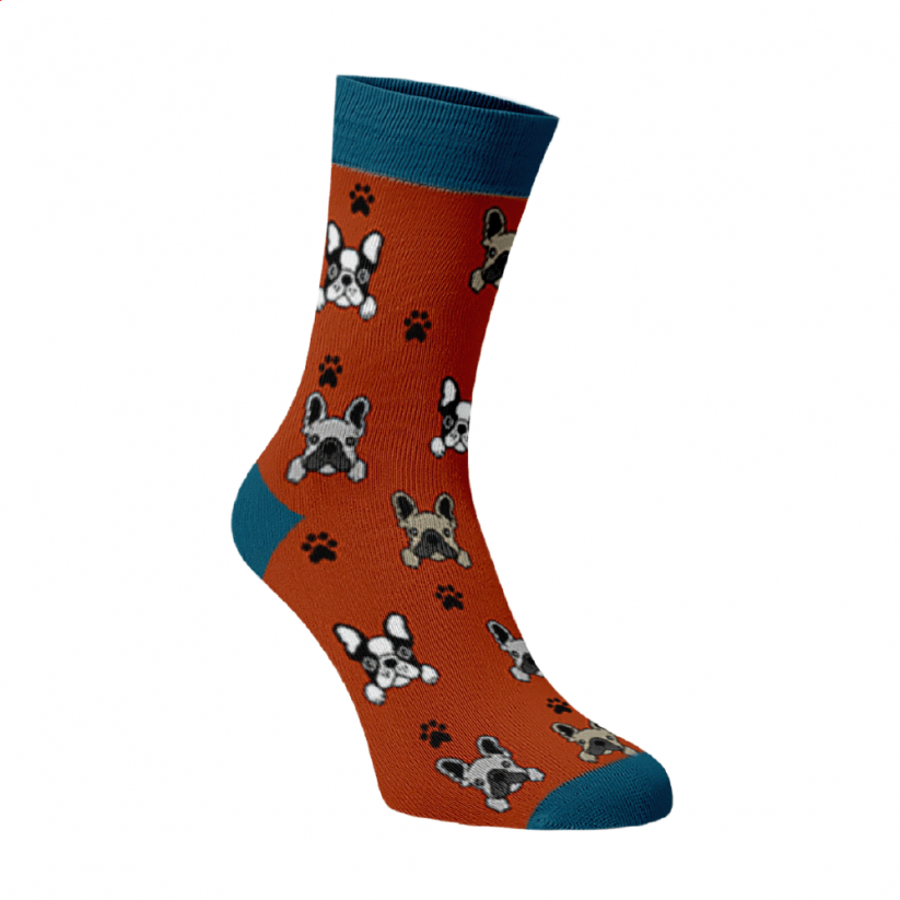 Veselé ponožky Buldoček - Barva: Oranžová, Veľkosť: 45-46, Materiál: Bavlna