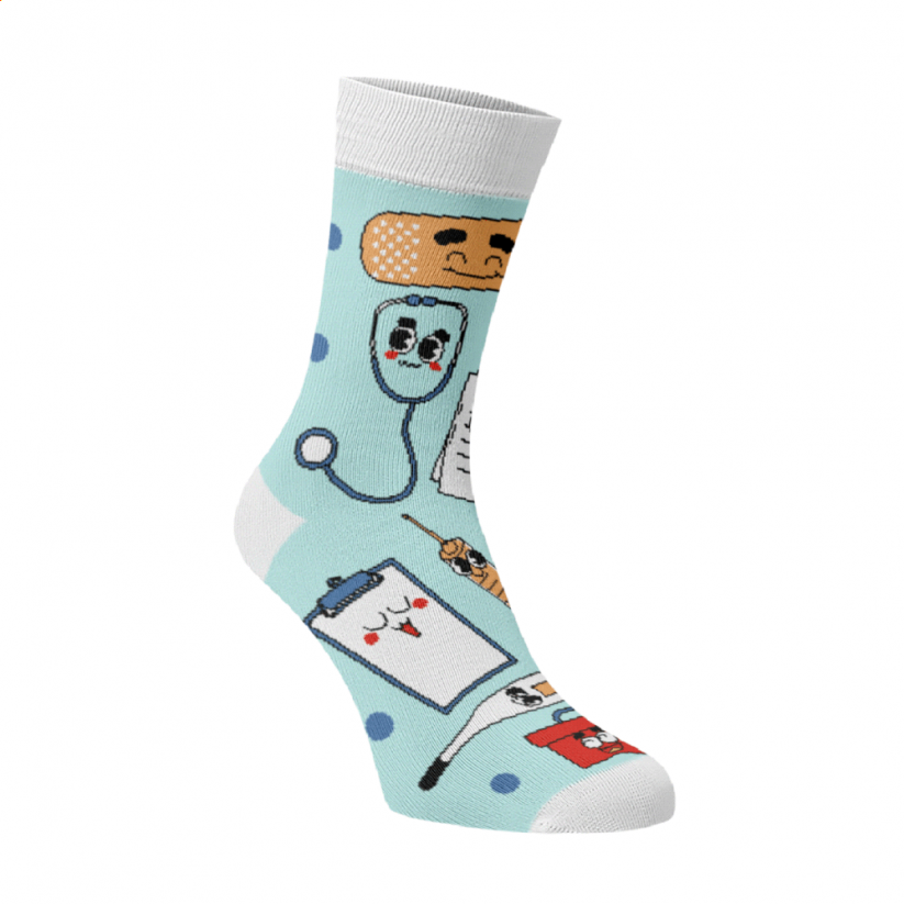Veselé vysoké ponožky - MEDICÍNA - Barva: Světle modrá, Velikost: 35-38, Materiál: Bavlna
