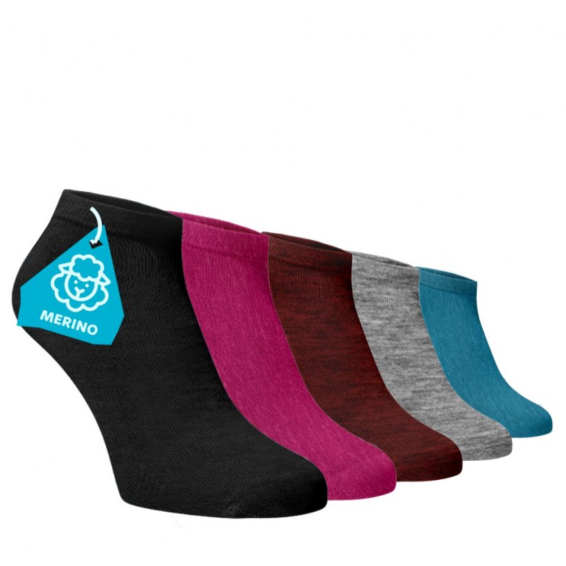 Zvýhodněný set 5 párů MERINO kotníkových ponožek - mix barev 2