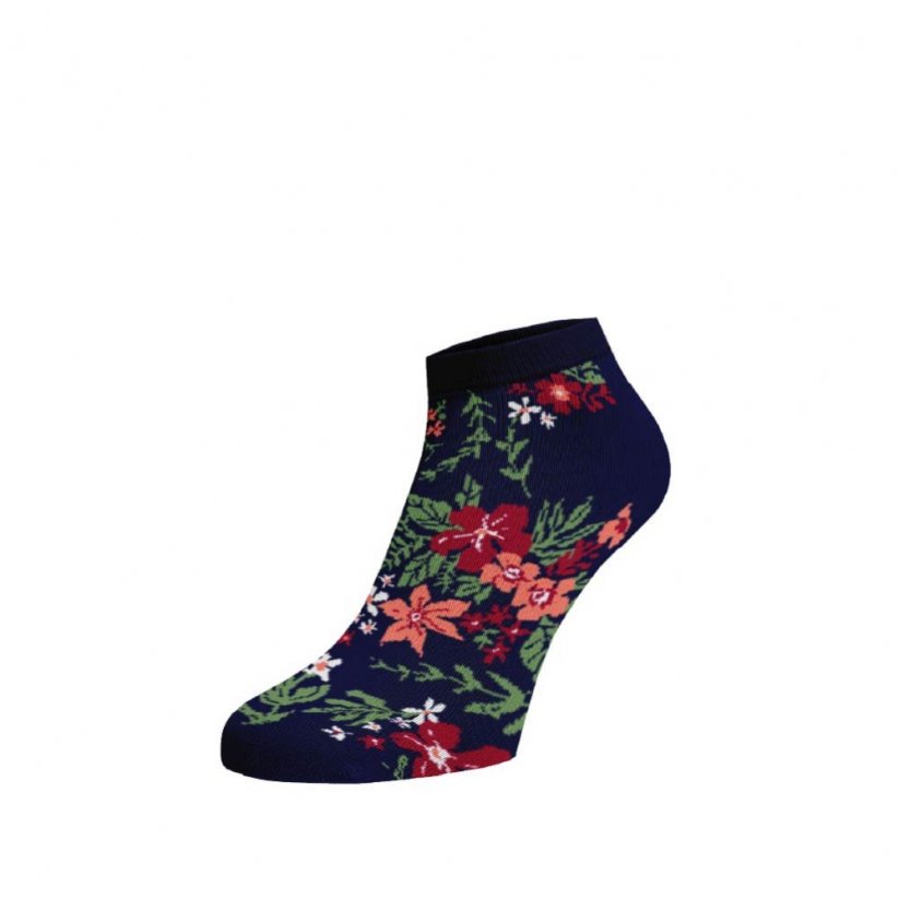 Veselé kotníkové ponožky Květiny - Barva: Tmavě modrá, Velikost: 42-44, Materiál: Bavlna