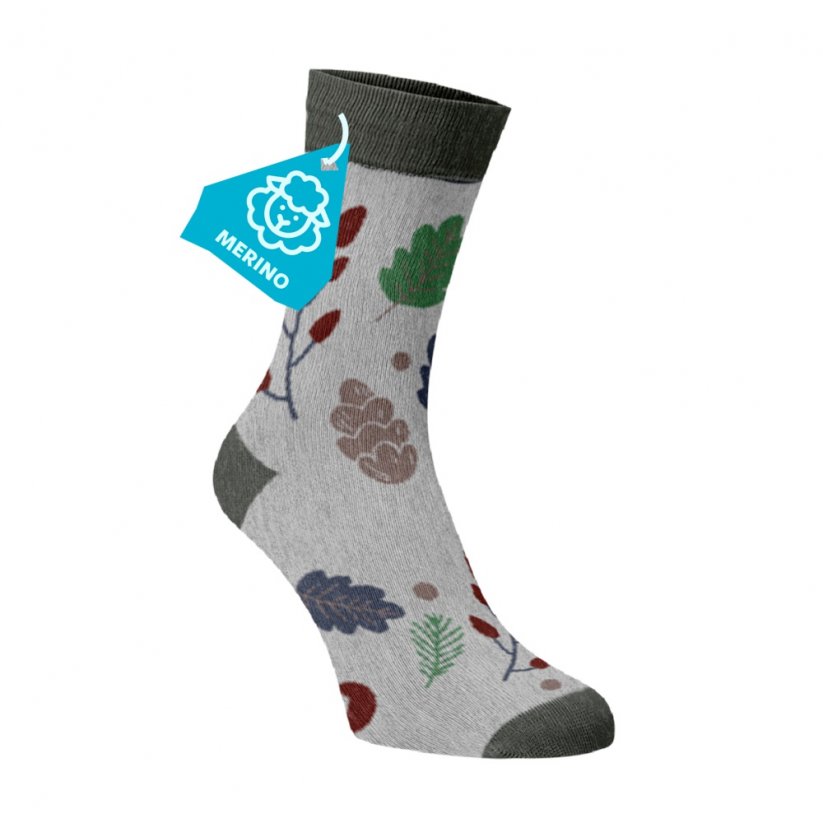 Hrubé hřejivé ponožky MERINO Listí - Velikost: 45-46, Materiál: Vlna (Merino)