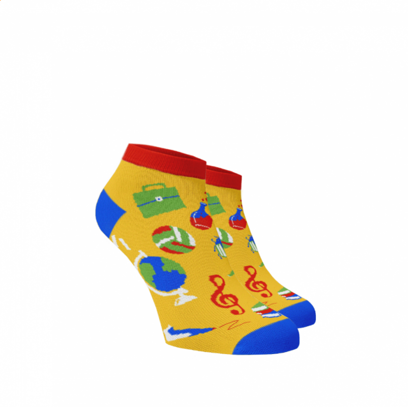 Veselé členkové ponožky školské - Barva: Žltá, Veľkosť: 45-46, Materiál: Bavlna