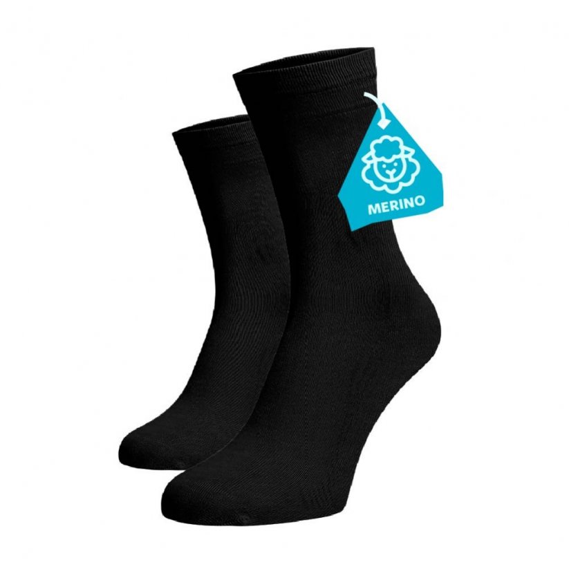 Černé ponožky MERINO - Barva: Černá, Velikost: 42-44, Materiál: Vlna (Merino)
