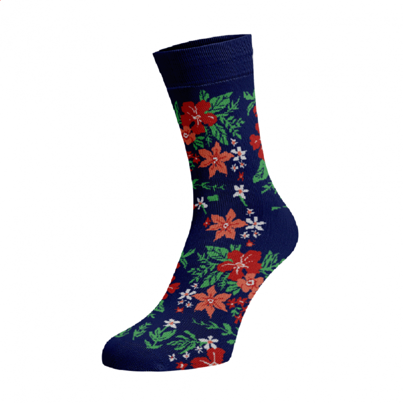 Veselé ponožky Květiny - Barva: Tmavě modrá, Velikost: 39-41, Materiál: Bavlna