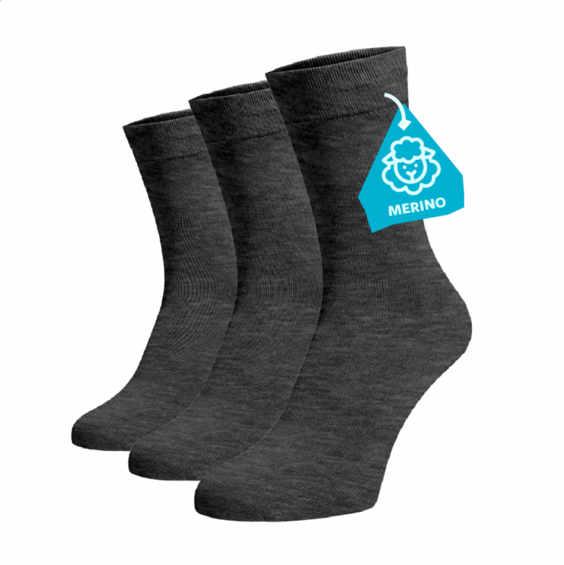 Akciós készlet 3 pár MERINO magas zokniból - szürke - Méret: 47-48, Alapanyag: Hullám (Merino)