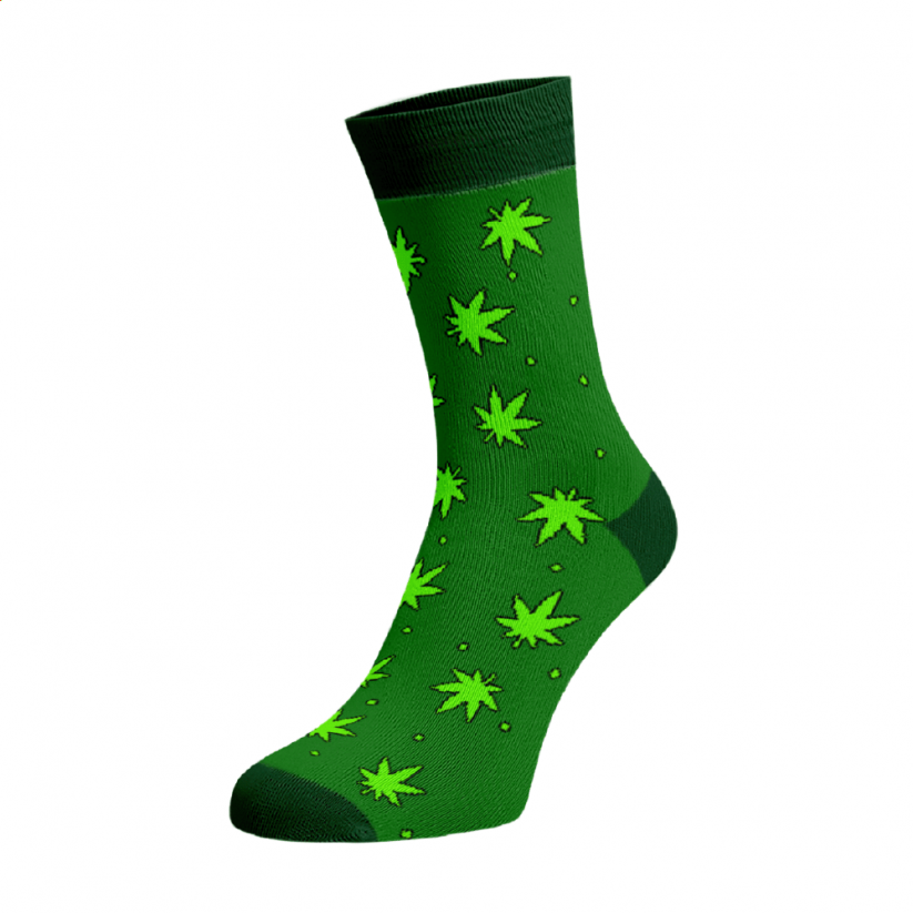 Veselé ponožky Konopí - Barva: Zelená, Velikost: 45-46, Materiál: Bavlna