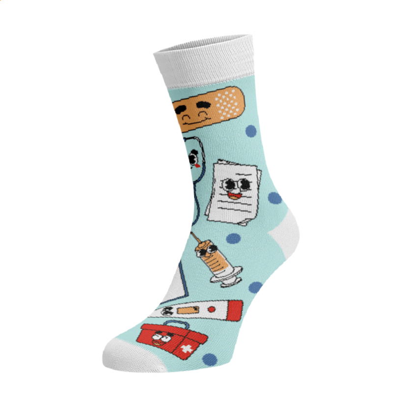 Veselé vysoké ponožky - MEDICÍNA - Barva: Světle modrá, Velikost: 39-41, Materiál: Bavlna