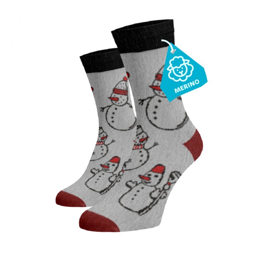Hrubé hřejivé ponožky MERINO Sněhuláci - Velikost: 42-44, Materiál: Vlna (Merino)