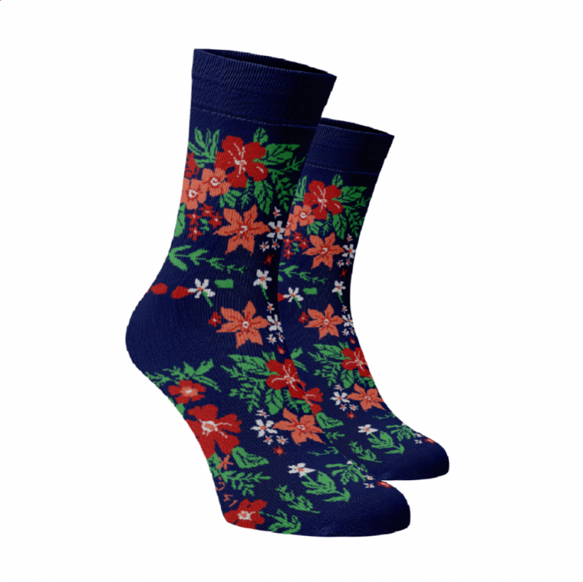 Veselé ponožky Květiny - Barva: Tmavě modrá, Velikost: 39-41, Materiál: Bavlna