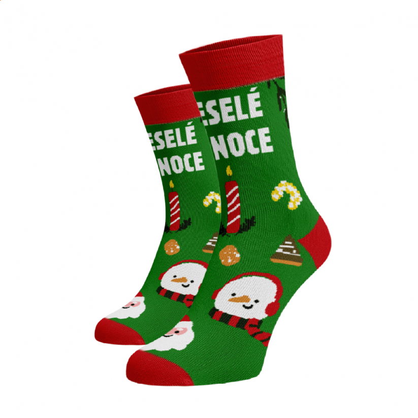 Veselé ponožky České Vánoce - Barva: Zelená, Velikost: 45-46, Materiál: Bavlna
