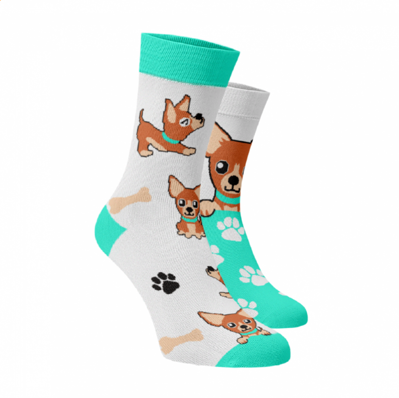 Veselé ponožky Čivava - Barva: Biela, Veľkosť: 35-38, Materiál: Bavlna