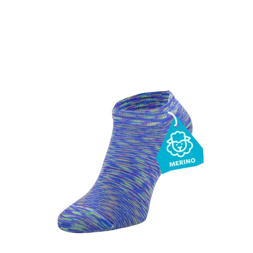 FINE MERINO Kotníkové ponožky - melírovaná fialová - Velikost: 45-46, Materiál: Vlna (Merino)