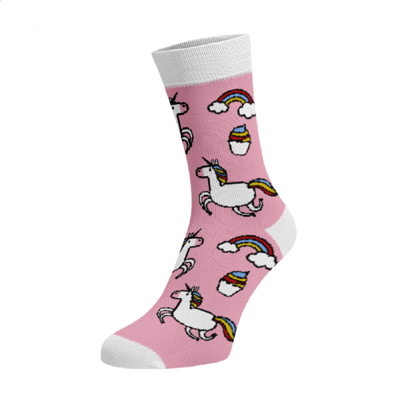Veselé ponožky Jednorožci - Barva: Světlé růžová, Velikost: 39-41, Materiál: Bavlna