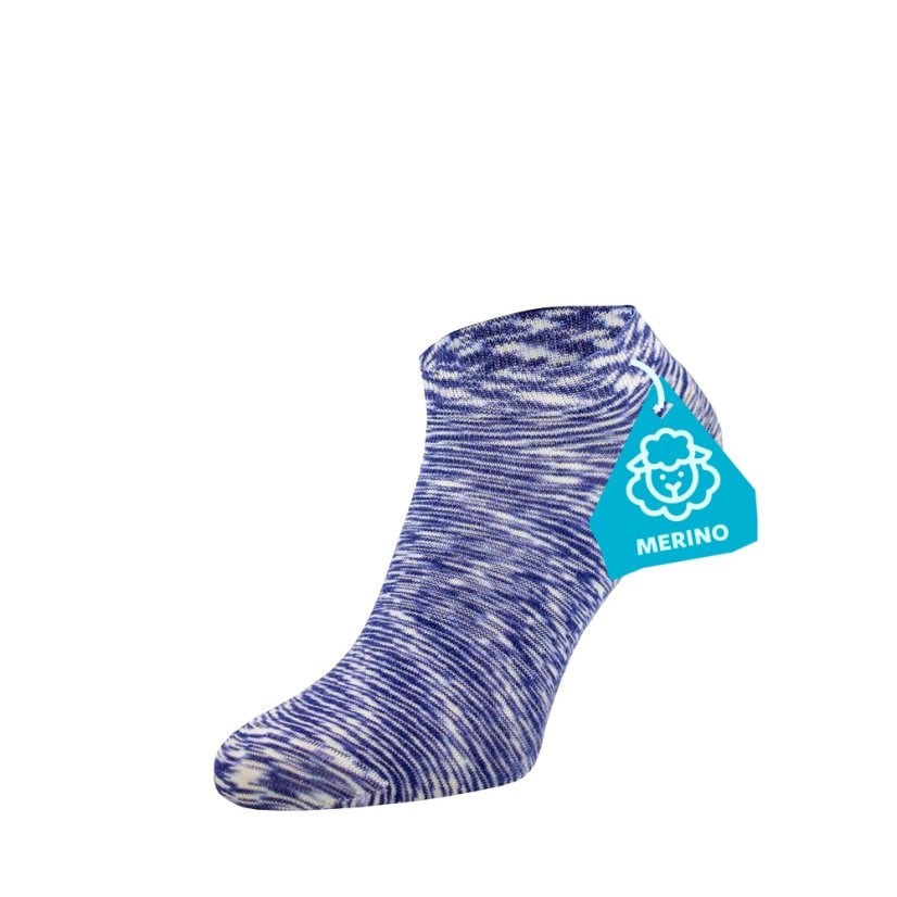 FINE MERINO Kotníkové ponožky - melírovaná modrá - Velikost: 39-41, Materiál: Vlna (Merino)