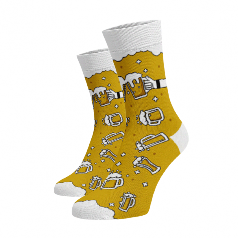Veselé pivní ponožky - Barva: Žlutá, Velikost: 39-41, Materiál: Bavlna