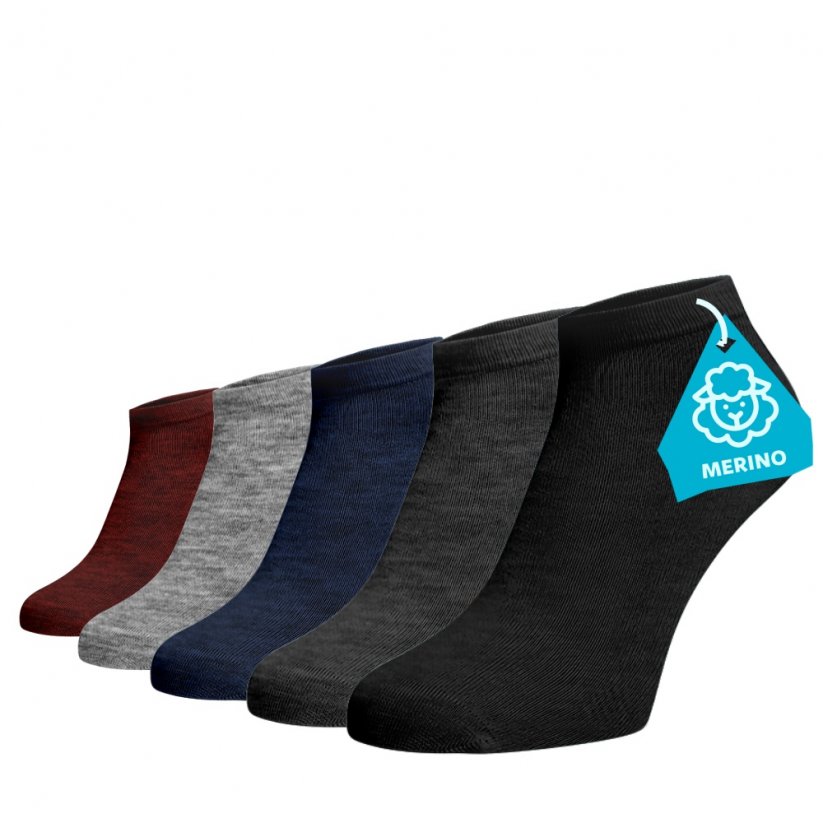 Zvýhodněný set 5 párů MERINO kotníkových ponožek - mix barev