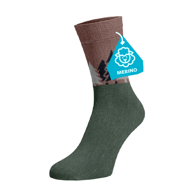 Hrubé hřejivé ponožky MERINO Les - Velikost: 45-46, Materiál: Vlna (Merino)