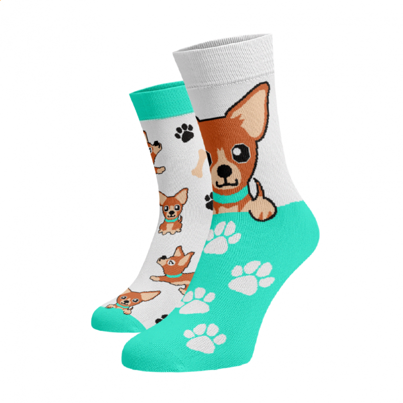 Veselé ponožky Čivava - Barva: Biela, Veľkosť: 42-44, Materiál: Bavlna