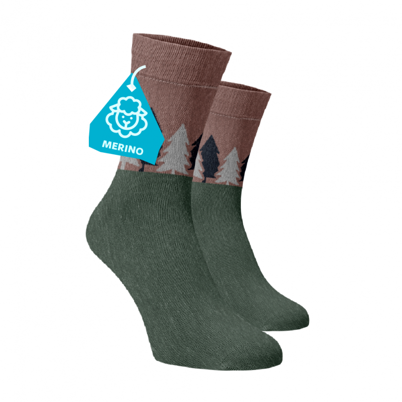 Hrubé hřejivé ponožky MERINO Les - Barva: Zelená, Velikost: 45-46, Materiál: Vlna (Merino)