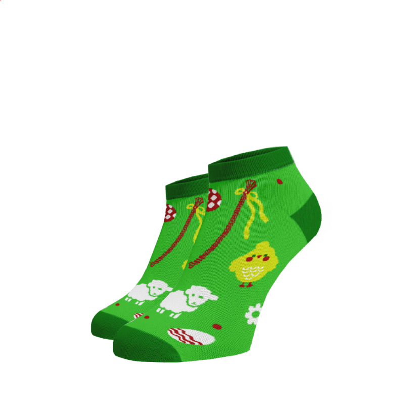 Veselé kotníkové velikonoční ponožky pro koledníky - Barva: Zelená, Velikost: 45-46, Materiál: Bavlna