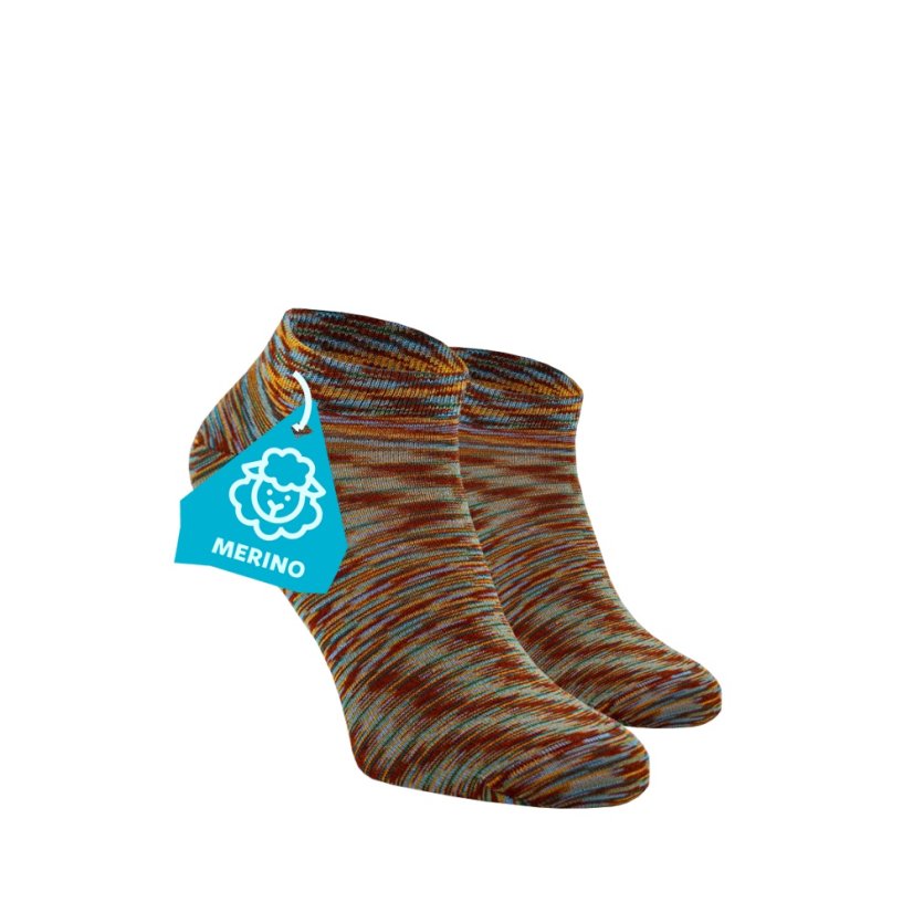 FINE MERINO Kotníkové ponožky - melírovaná hnědá - Velikost: 35-38, Materiál: Vlna (Merino)