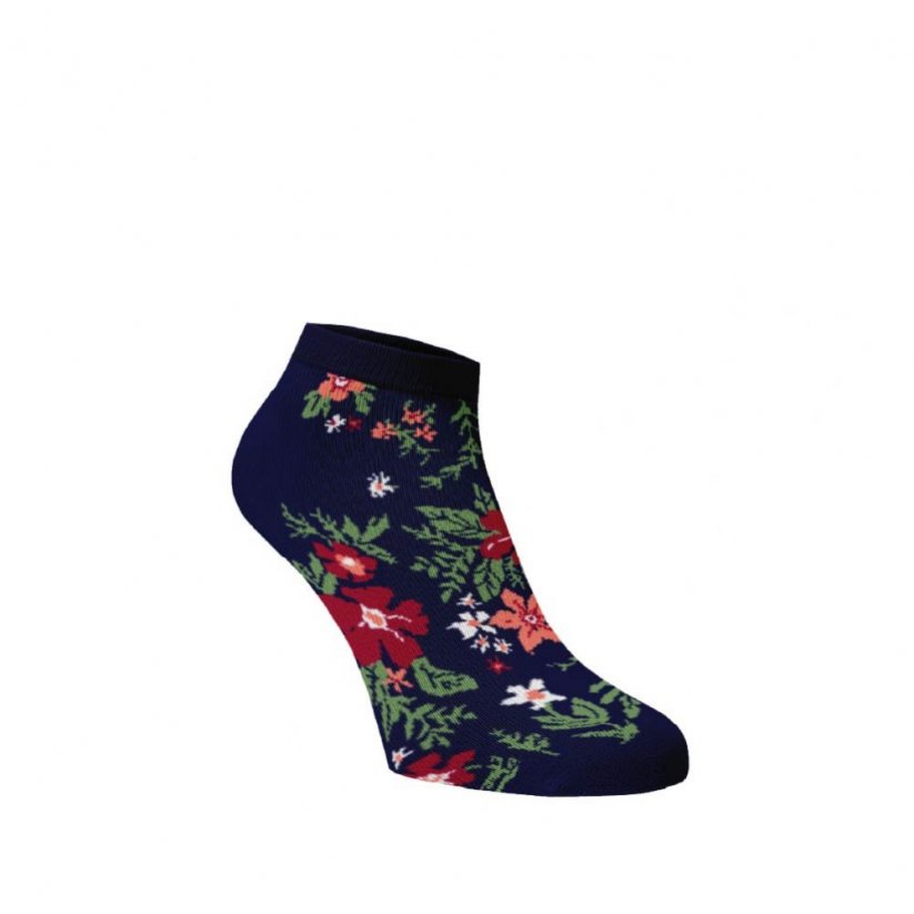 Veselé členkové ponožky Kvety - Barva: Tmavě modrá, Veľkosť: 39-41, Materiál: Bavlna