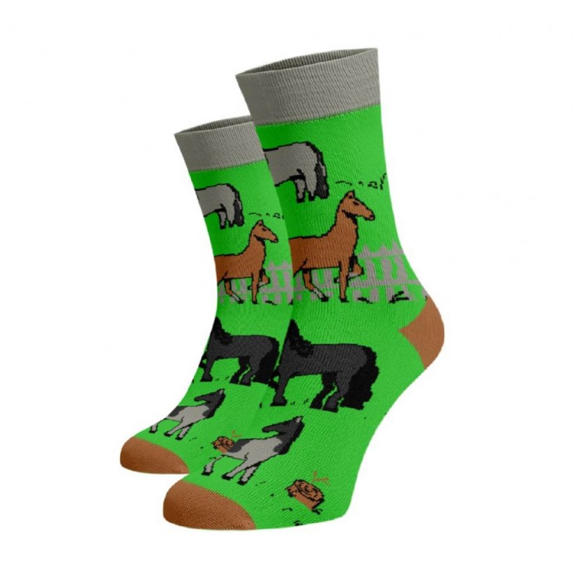 Veselé ponožky Kůň - Barva: Zelená, Velikost: 39-41, Materiál: Bavlna