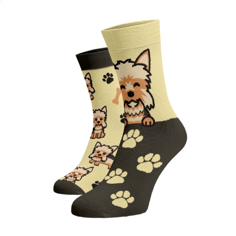 Veselé ponožky Jorkšír - Barva: Žltá, Veľkosť: 42-44, Materiál: Bavlna