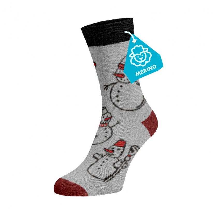 Hrubé hřejivé ponožky MERINO Sněhuláci - Velikost: 39-41, Materiál: Vlna (Merino)