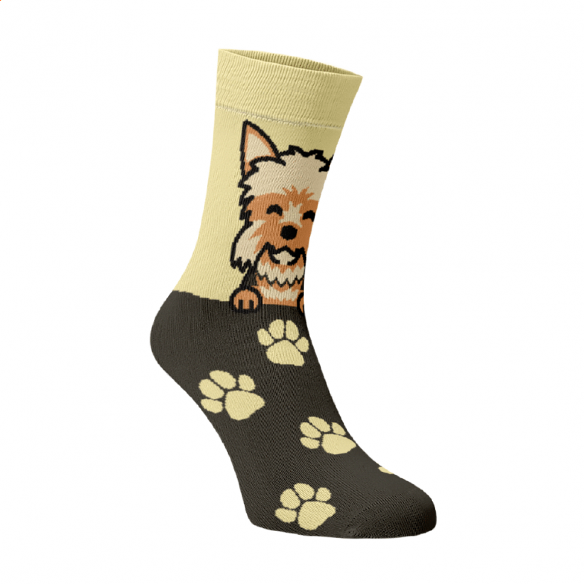 Veselé ponožky Jorkšír - Barva: Žlutá, Velikost: 35-38, Materiál: Bavlna