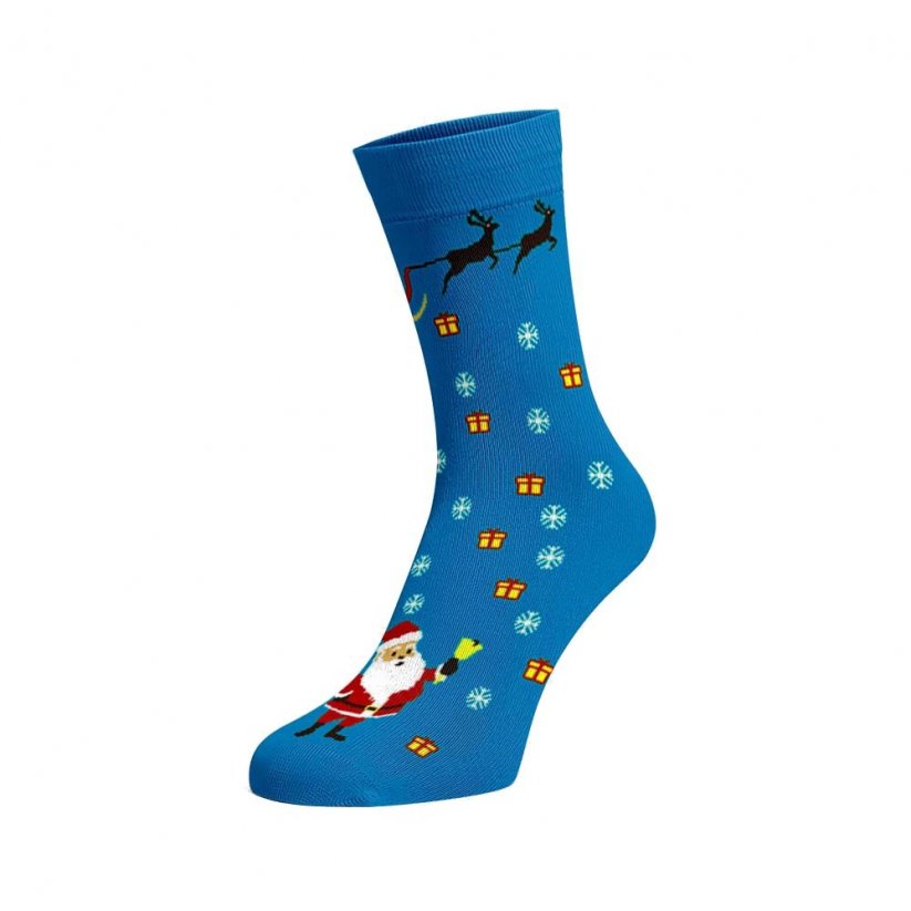 Veselé ponožky Santa - Barva: Modrá, Veľkosť: 35-38, Materiál: Bavlna