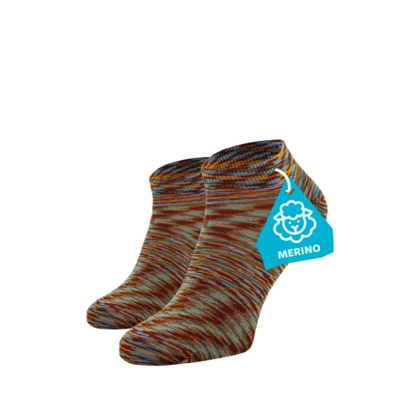 FINE MERINO Kotníkové ponožky - melírovaná hnědá - Velikost: 35-38, Materiál: Vlna (Merino)