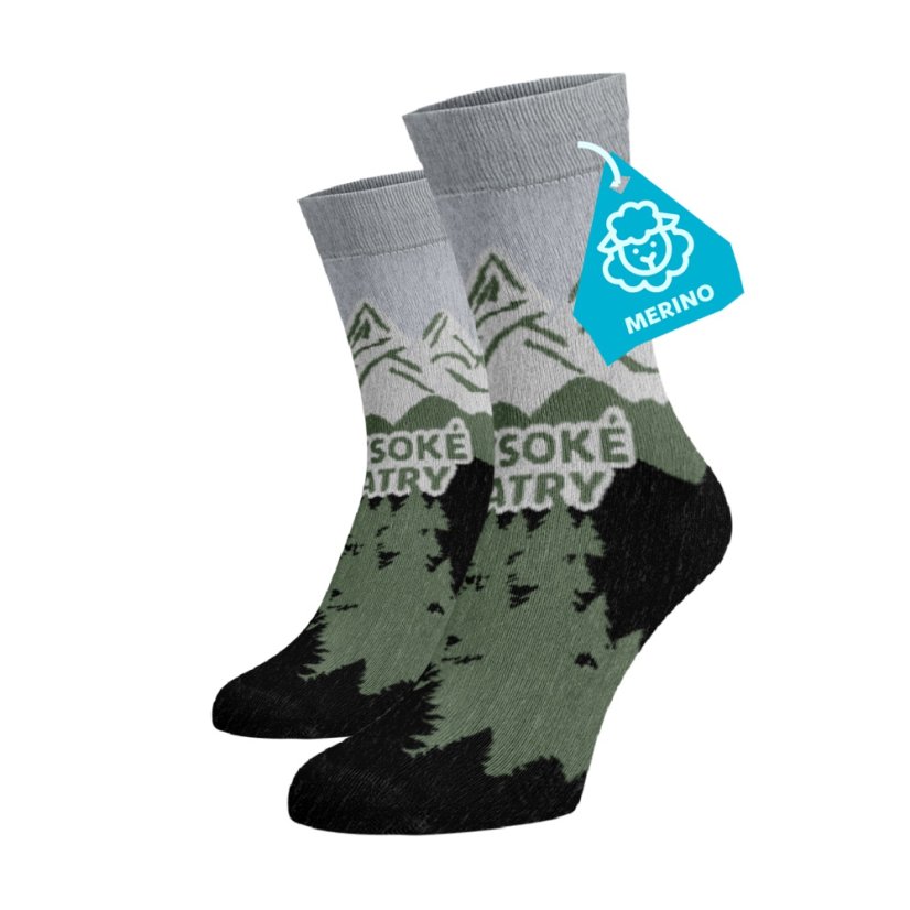 Veselé vysoké merino ponožky - Vysoké Tatry