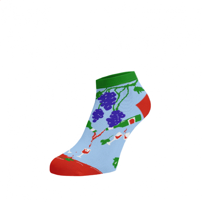 Veselé kotníkové ponožky Červené víno - Barva: Světle modrá, Velikost: 39-41, Materiál: Bavlna